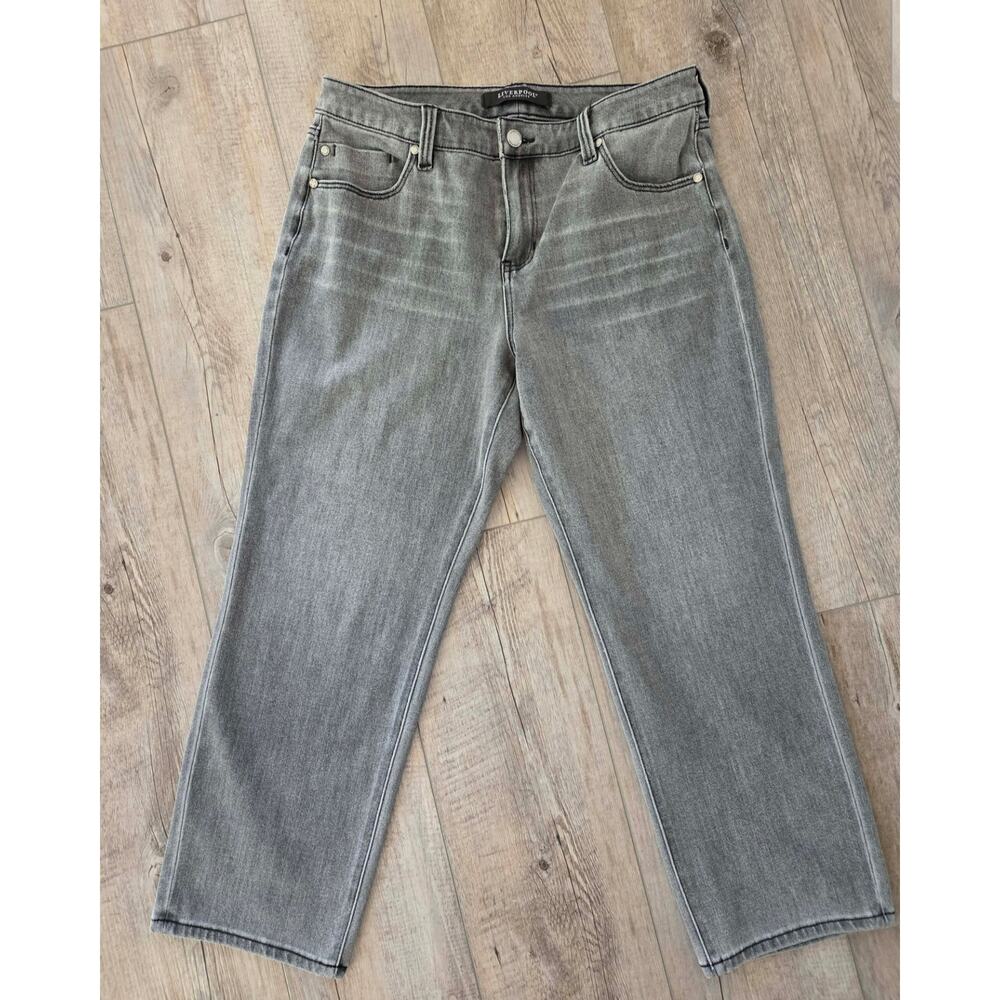 Liverpool Los Angeles Kennedy Crop Straight Jeans Women Size 10/30 Gray Stretch